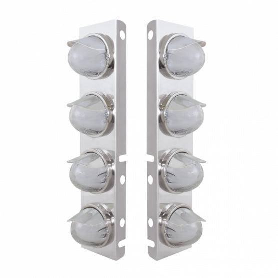 SS Front Air Cleaner Bracket With 8X 9 Amber LED Watermelon GloLight &amp; Visors For Peterbilt-Clear Lens