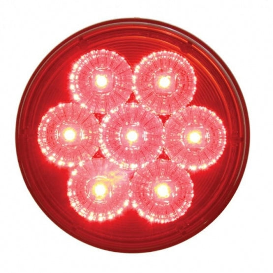 Chrome 1 Piece Rear Light Bar With Six 7 LED 4" Reflector Lights &amp; Bezels - Red LED/Red Lens