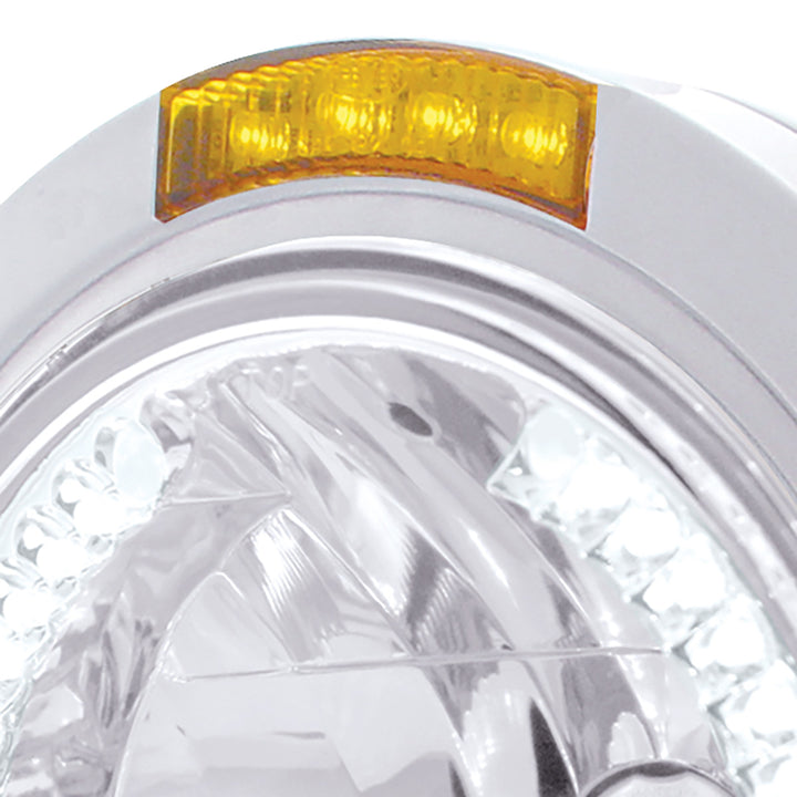 Stainless Steel Bullet Classic Headlight H4 With White LED &amp; Dual Mode LED Signal-Amber Lens