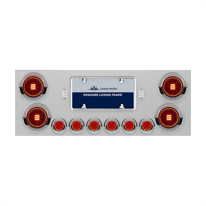 SS Rear Center Panel With Four 13 LED 4" Abyss Light &amp; Six 4 LED 2" Lights &amp; Visors-Red LED/Red Lens