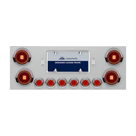 SS Rear Center Panel With Four 13 LED 4" Abyss Light & Six 4 LED 2" Lights & Visors-Red LED/Red Lens
