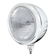 Stainless Classic Embossed Stripe Headlight Housing With 6014 Seal Beam Headlight
