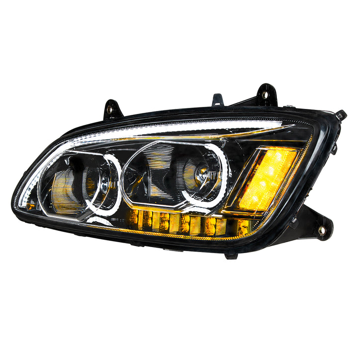 "Blackout" LED Headlight With LED Turn Signal &amp; LED Position Light Bar For 2008-2017 Kenworth T660 - Driver