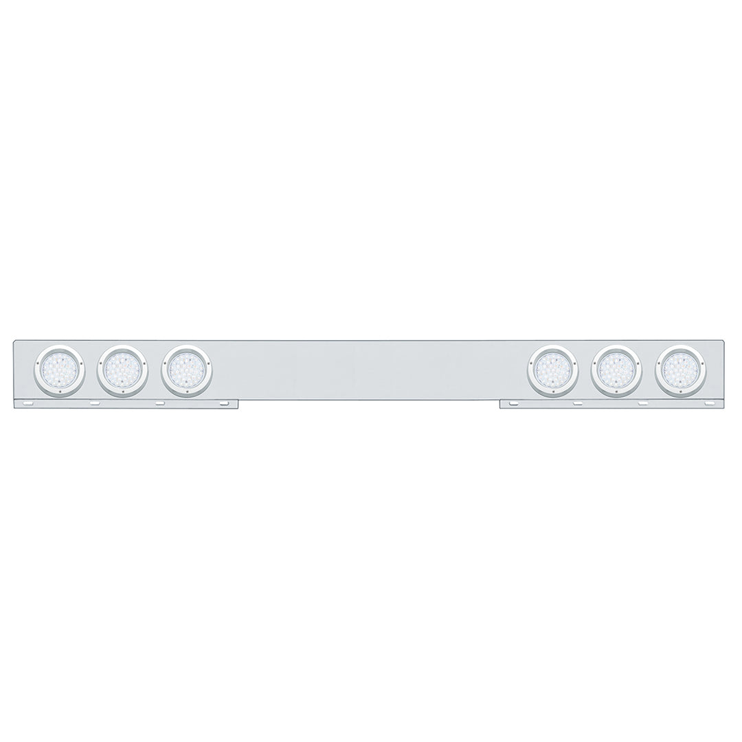 Stainless 1 Piece Rear Light Bar With 6X 36 LED 4" Lights &amp; Bezels - Red LED/Clear Lens