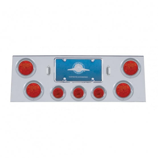 SS Rear Center Panel With 4X 7 LED 4" Reflector Light & 3X 13 LED 2-1/2" Light & Visor -Red LED & Lens