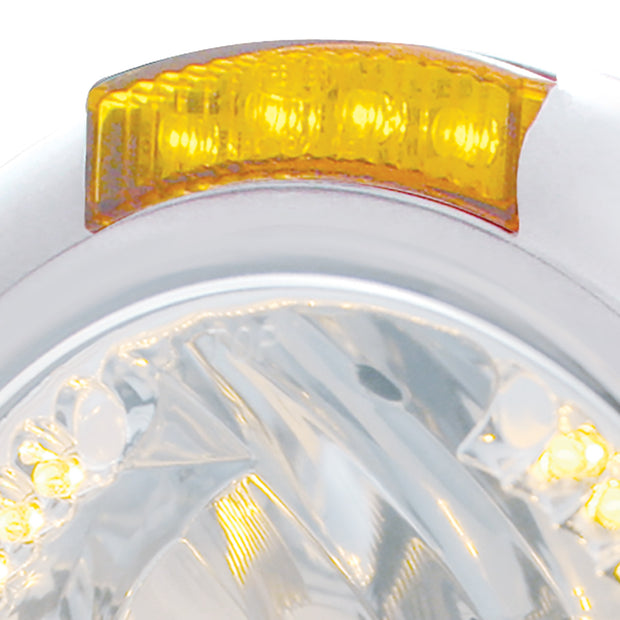 Chrome Classic Headlight H4 With 34 Amber LED & Dual Mode LED Signal - Amber Lens