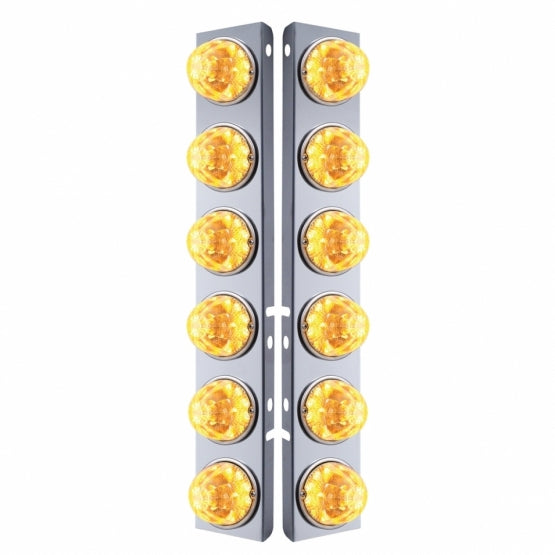 SS Front Air Cleaner Bracket W/12X 17 Amber LED Refl. Watermelon Lights & SS Bezels For Peterbilt-Clear Lens (Pair)