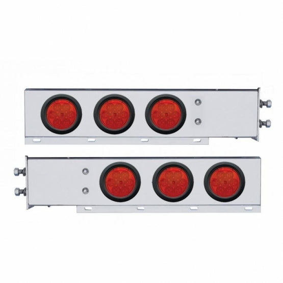2-1/2" Bolt Pattern Chrome Spring Loaded Bar W/6X 4" 7 LED Lights -Red LED &amp; Lens (Pair)