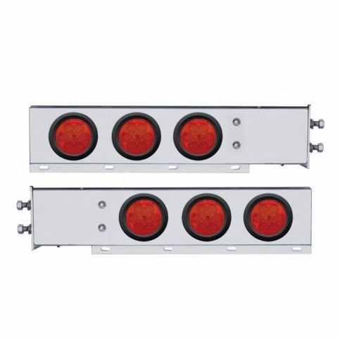 2-1/2" Bolt Pattern Chrome Spring Loaded Bar W/6X 4" 7 LED Lights -Red LED & Lens (Pair)