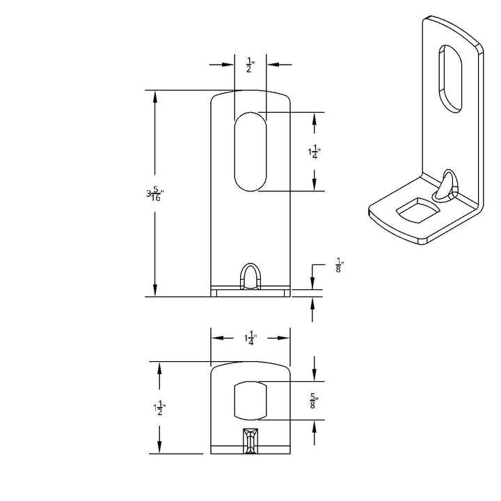 12-Gauge 304 Stainless Steel L-Shape Bracket - 3-5/16" X 1-1/4" X 1-1/2" (Card)