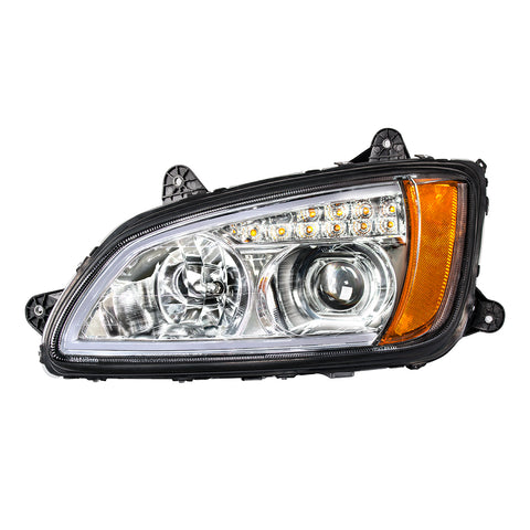Chrome Projection Headlight With LED Turn Signal & Position Light For 2008-2017 Kenworth T660 - Driver