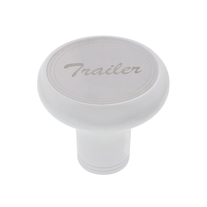Deluxe Aluminum Screw-On Air Valve Knob With Stainless "Trailer" Plaque - Pearl White