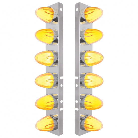 SS Front Air Cleaner Brkt With 12X 9 Amber Hi/Lo LED GloLight Watermelon Grakon Lights For Peterbilt-Clear Lens