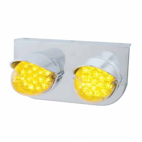 Stainless Light Bracket With 2X 19 LED Reflector Lights &amp; Visors - Amber LED/Amber Lens
