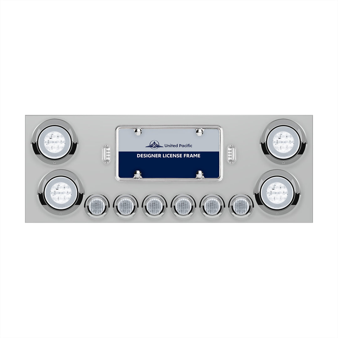 SS Rear Center Panel With 4X 21 LED 4" GloLight &amp; 6X 9 LED 2" Lights &amp; Visors-Red LED/Clear Lens