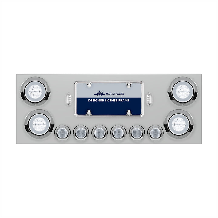 SS Rear Center Panel With 4X 21 LED 4" GloLight &amp; 6X 9 LED 2" Lights &amp; Visors-Red LED/Clear Lens