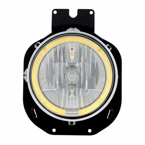 Crystal Headlight With Amber LED Halo Ring For 1996-2005 Freightliner Century