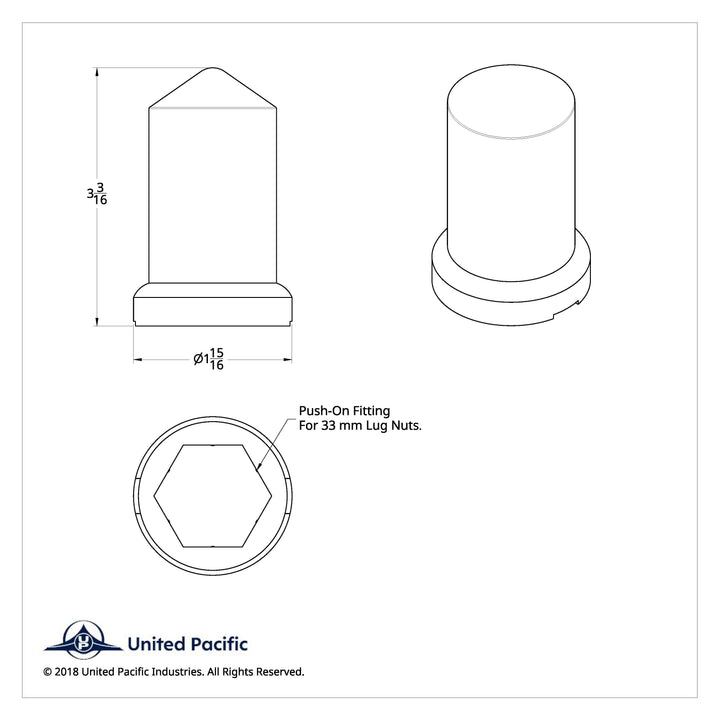 33mm X 3-3/16" Chrome Plastic Pointed Nut Covers With Flange - Push-On (60-Pack)