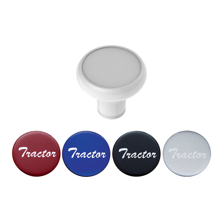 Deluxe Aluminum Screw-On Air Valve Knob With Multi-Color Glossy Tractor Sticker - Pearl White