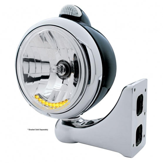 Black Guide 682-C Headlight H4 With 10 Amber LED &amp; LED Signal - Clear Lens