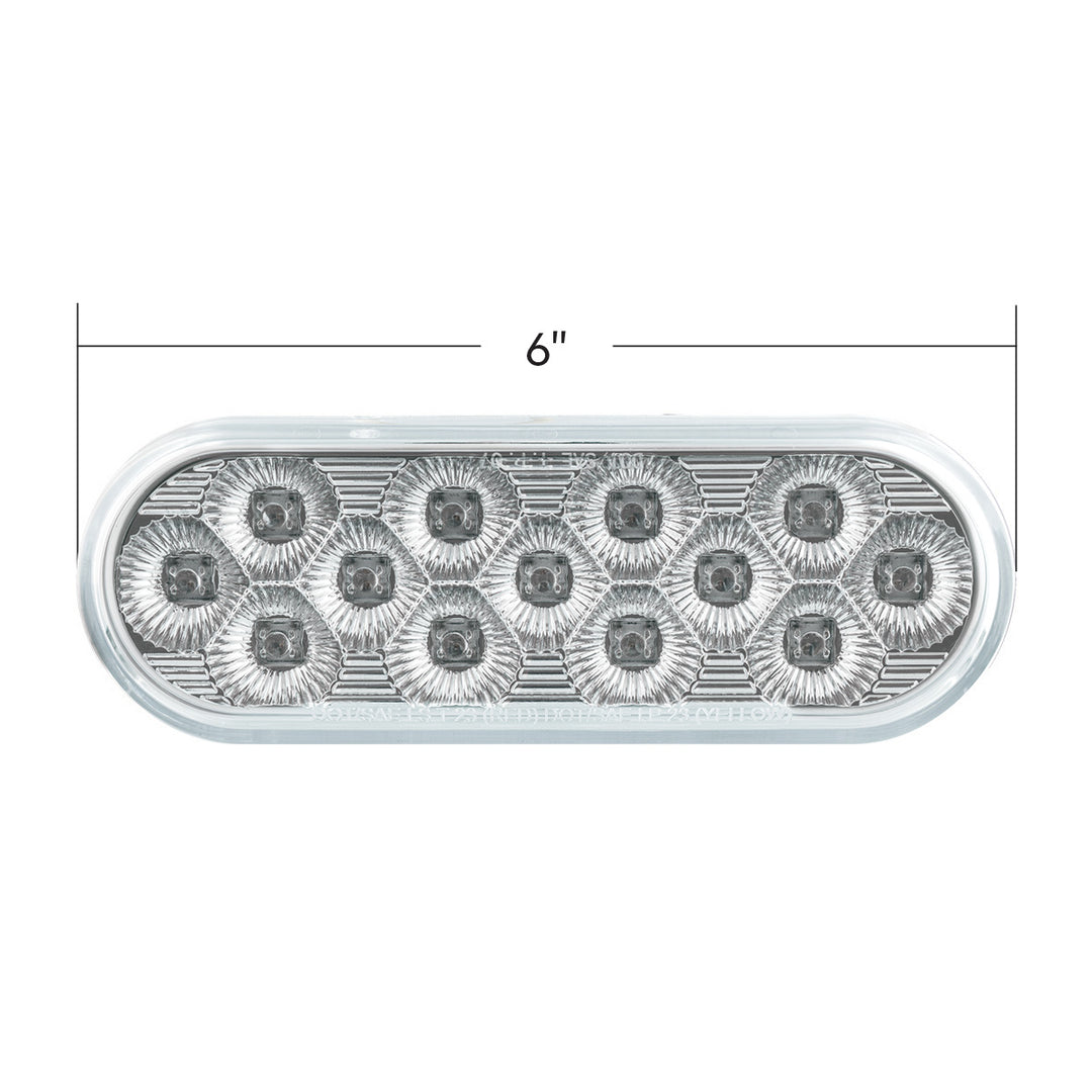 13 LED 6" Oval Double Fury Light (Stop, Turn &amp; Tail) With Warning Light - Red &amp; Amber LED/Clear Lens