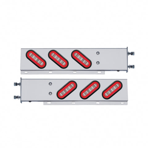 3-3/4" Bolt Pattern SS Spring Loaded Bar With 6X 22 Red LED 6" Oval GloLight & Grommet -Clear Lens (Pair)