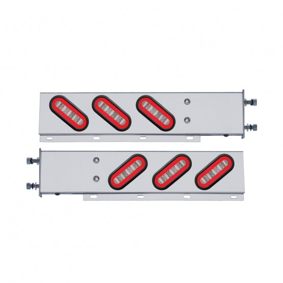 3-3/4" Bolt Pattern SS Spring Loaded Bar With 6X 22 Red LED 6" Oval GloLight & Grommet -Clear Lens (Pair)