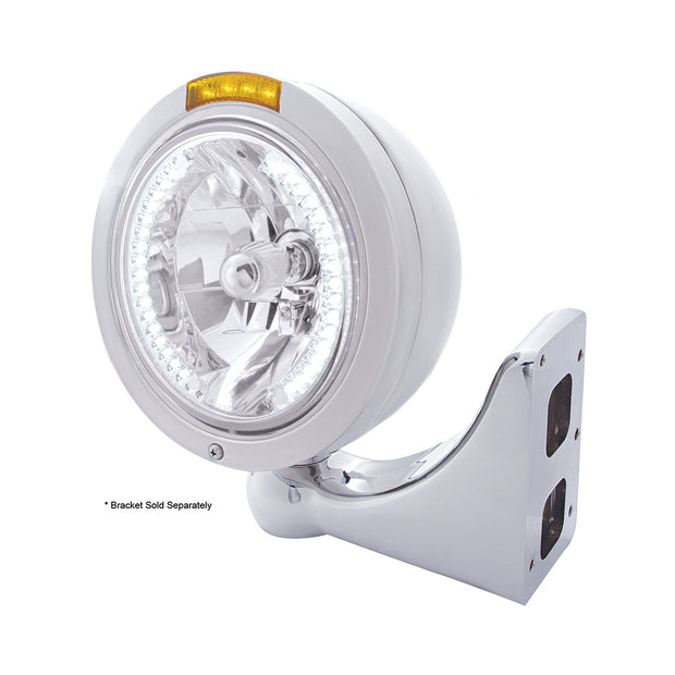 Stainless Steel Bullet Classic Headlight H4 With White LED & Signal - Amber Lens