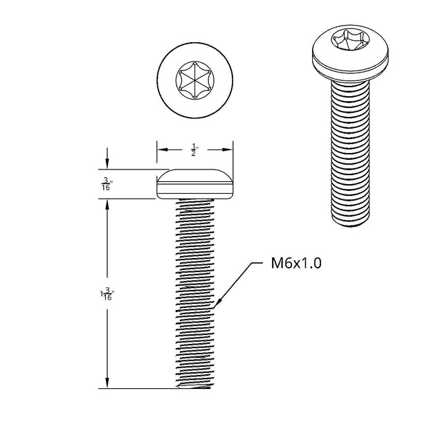 1-3/16" Long M6-1.0 Dash Screw For Kenworth- OEM Style (12-Pack)