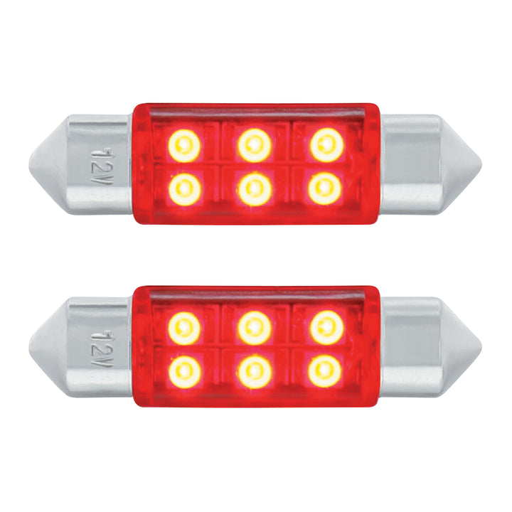6 SMD High Power Micro LED 6418/6461-36mm Dome Light Bulb - Red (2-Pack)