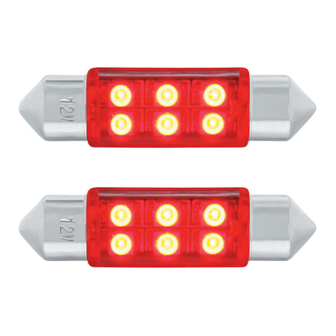 6 SMD High Power Micro LED 6418/6461-36mm Dome Light Bulb - Red (2-Pack)