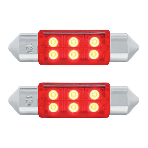 6 SMD High Power Micro LED 6418/6461-36mm Dome Light Bulb - Red (2-Pack)