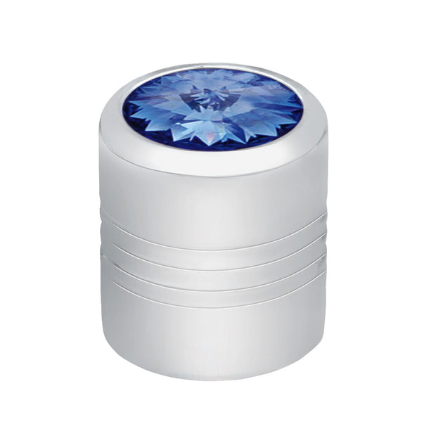 Chrome Round Valve Caps With Blue Crystal (4-Pack)