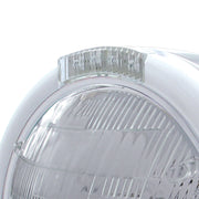 Stainless Steel Classic Half Moon Headlight 6014 Bulb & LED Turn Signal - Clear Lens