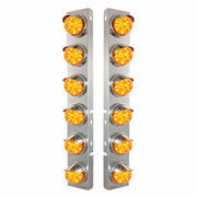 SS Front Air Cleaner Brkt With 12X 17 Amber LED Dual Func. Watermelon Lights & SS Visors For Peterbilt-Amber Lens