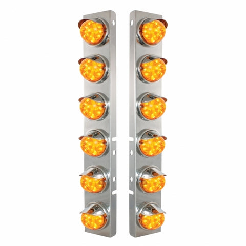 SS Front Air Cleaner Brkt With 12X 17 Amber LED Dual Func. Watermelon Lights & SS Visors For Peterbilt-Amber Lens