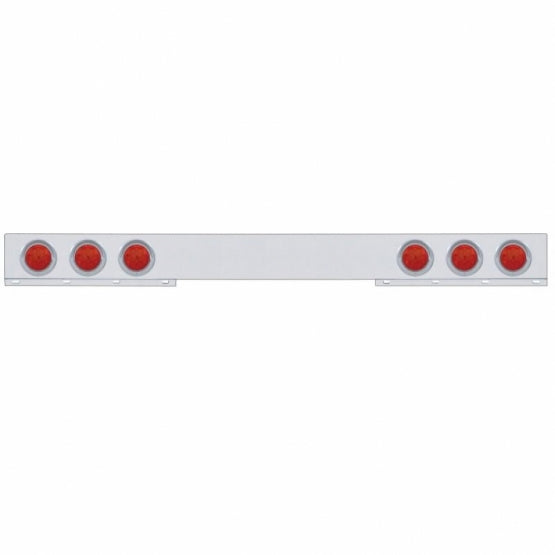Chrome 1 Piece Rear Light Bar With Six 7 LED 4" Reflector Lights &amp; Visors - Red LED/Red Lens