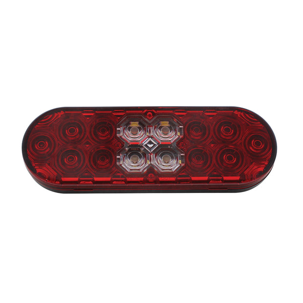 6" Oval Combo Light With 14 LED Stop, Turn & Tail & 16 LED Back-Up -Red LED/Red Lens