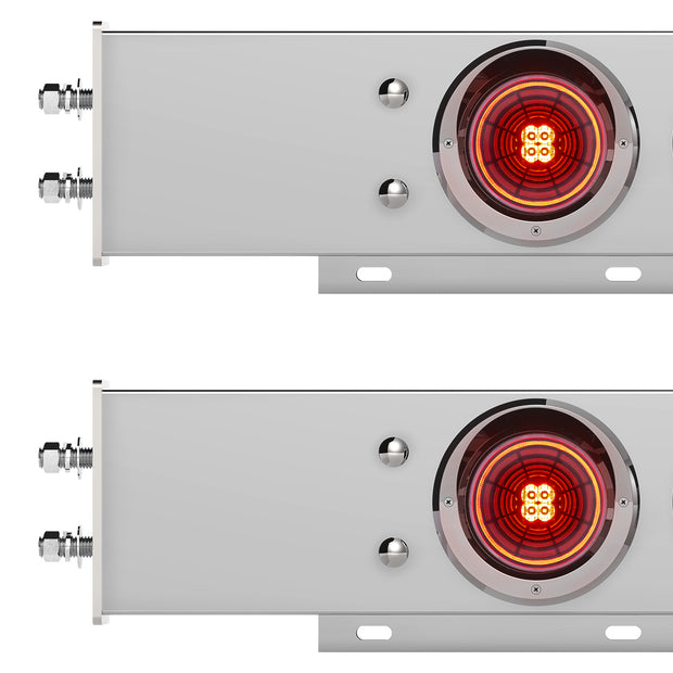 2-1/2" Bolt Pattern Chrome Spring Loaded Bar W/6X 4" 13 LED Abyss Lights & Visors - Red LED/Red Lens (Pair)