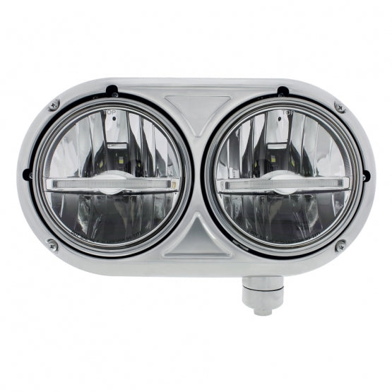 Headlight Assembly With 304 SS Housing & LED Headlights W/Amber LED Position Light For Peterbilt 359 - Passenger