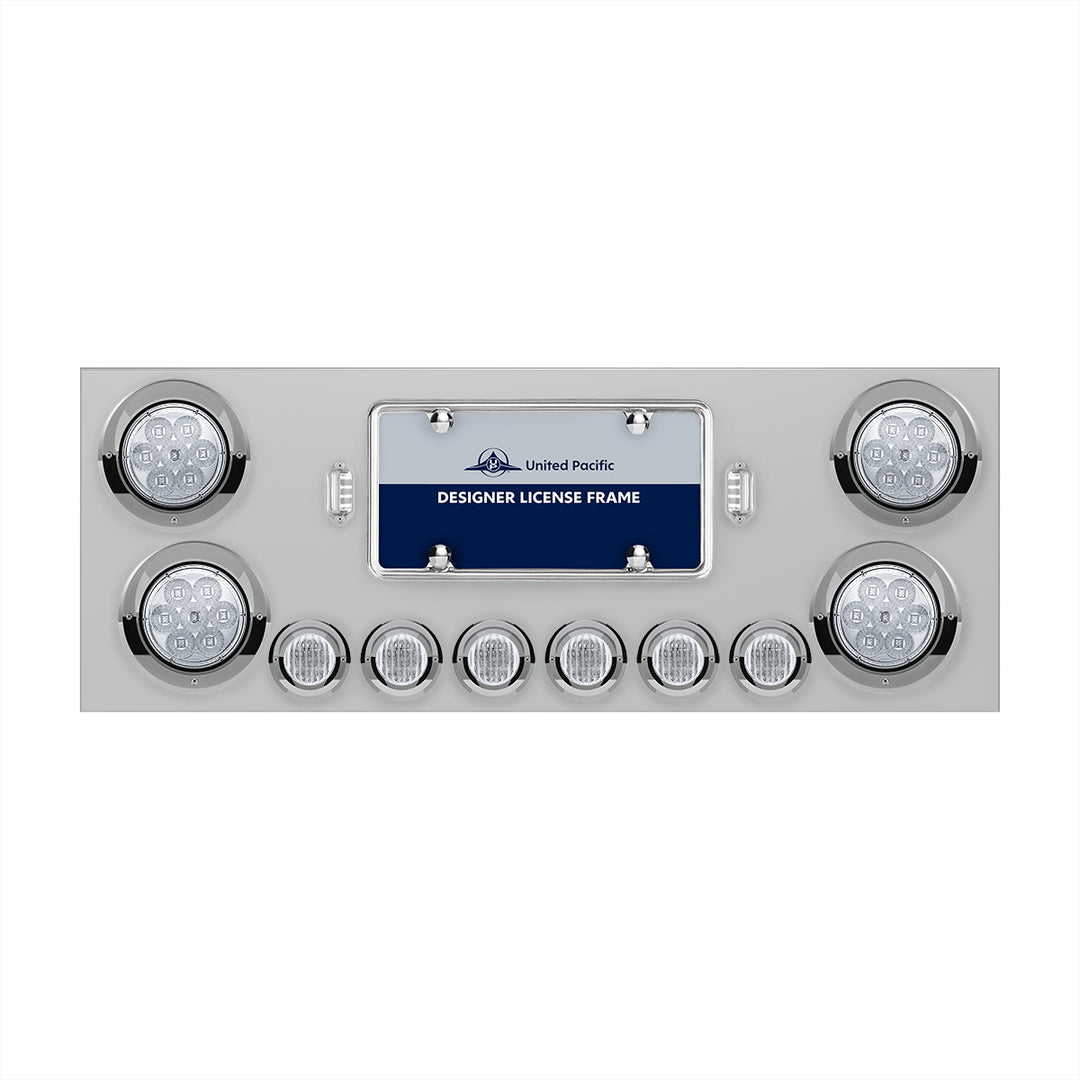 SS Rear Center Panel With 4X 7 LED 4" Reflector Lights &amp; 6X 9 LED 2" Lights &amp; Visors -Red LED/Clear Lens