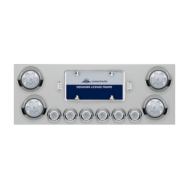 SS Rear Center Panel With 4X 7 LED 4" Reflector Lights &amp; 6X 9 LED 2" Lights &amp; Visors -Red LED/Clear Lens