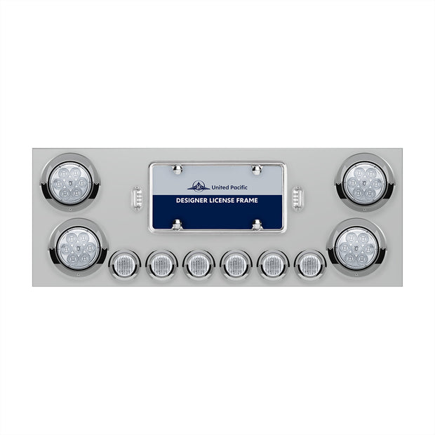 SS Rear Center Panel With 4X 7 LED 4" Reflector Lights & 6X 9 LED 2" Lights & Visors -Red LED/Clear Lens