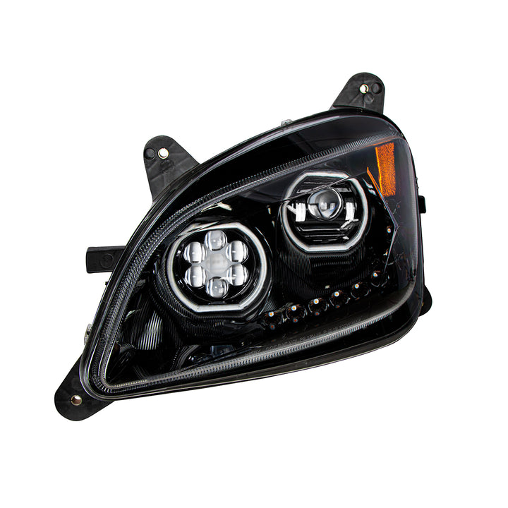 Black 10 LED Headlight For Peterbilt 587 (2010-2016) &amp; 579 (2012-2021) - Driver Side