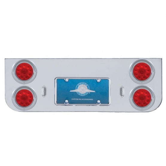 Chrome Rear Center Panel With Four 10 LED 4" Lights & Visors - Red LED/Red Lens
