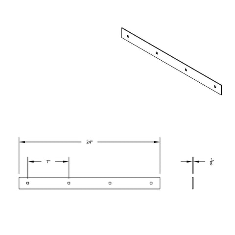 2" X 24" Chrome Top Mud Flap Plain Plate - Bolt Thru