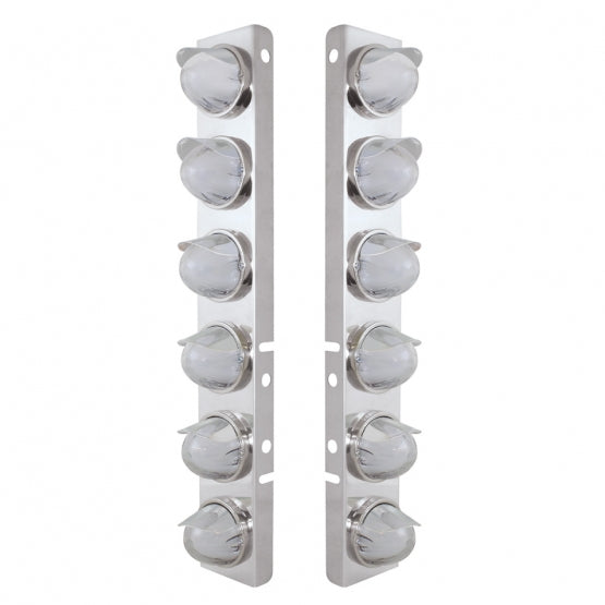 SS Front Air Cleaner Brkt With 12X 9 Amber Hi/Lo LED Watermelon GloLight &amp; Visors For Peterbilt-Clear Lens