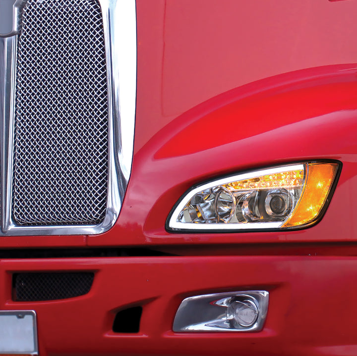 Chrome Projection Headlight With LED Turn Signal &amp; Position Light For 2008-2017 Kenworth T660 - Passenger