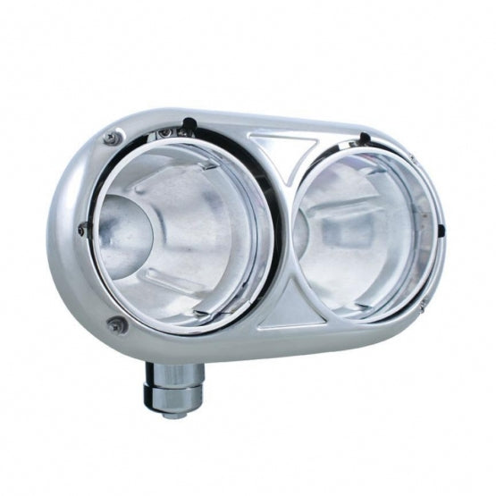 304 Stainless Dual Headlight Housing With Inner Lamp Bucket For Peterbilt 359 - Driver