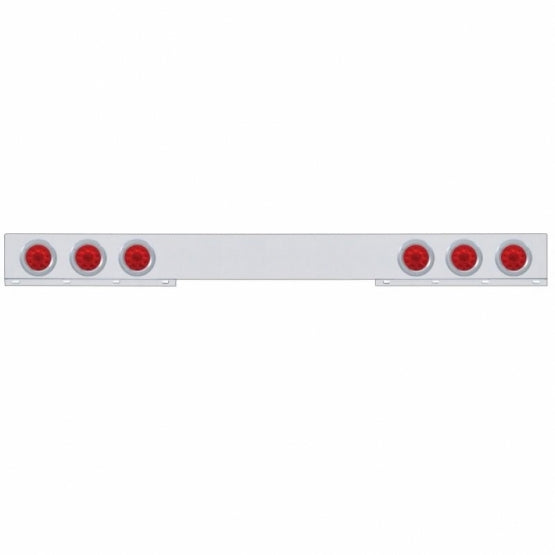 Chrome 1 Piece Rear Light Bar With Six 10 LED 4" Lights &amp; Bezels - Red LED/Red Lens